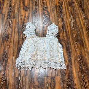 Chicwish Women's M White Crochet Lace Flutter Sleeve Fairy Babydoll Tank‎ Top